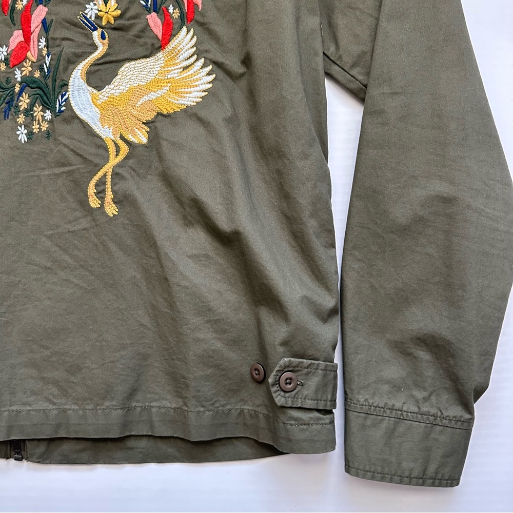 Zara Embroidered Cranes Lightweight Olive Green Jacket Men’s Large - Picture 8 of 12